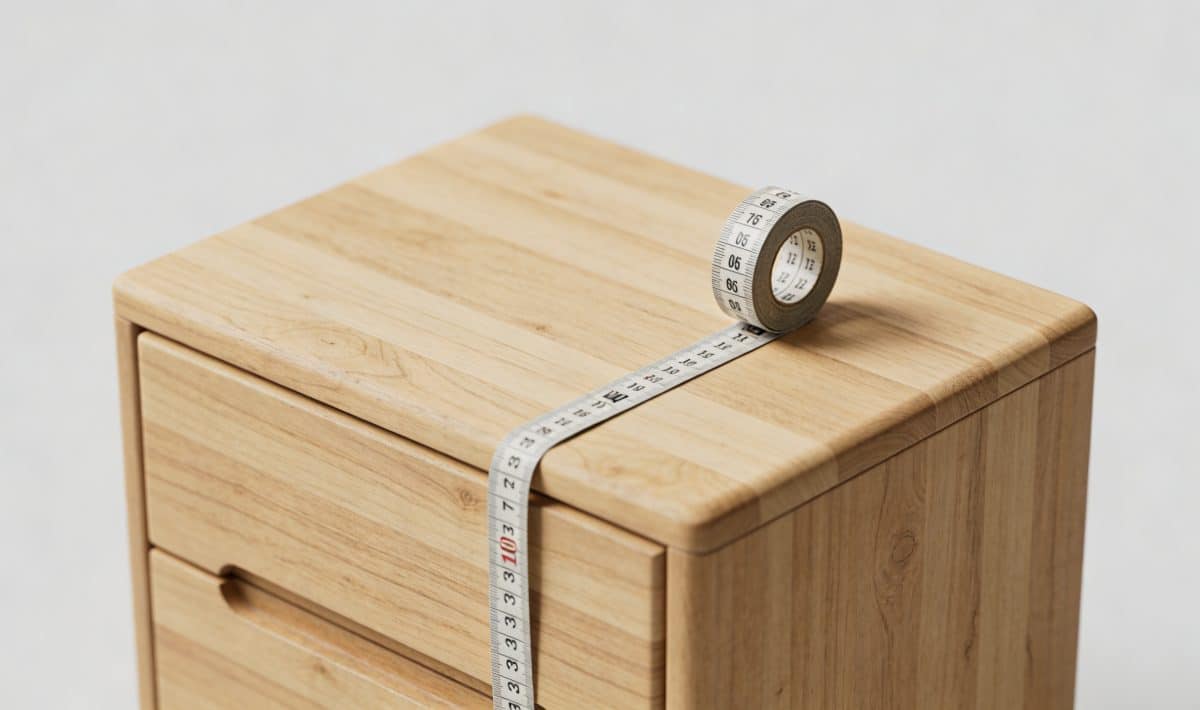 Commode en bois claire mesuree au metre ruban