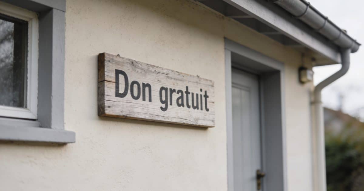 Façade de petite maison avec panneau Don gratuit