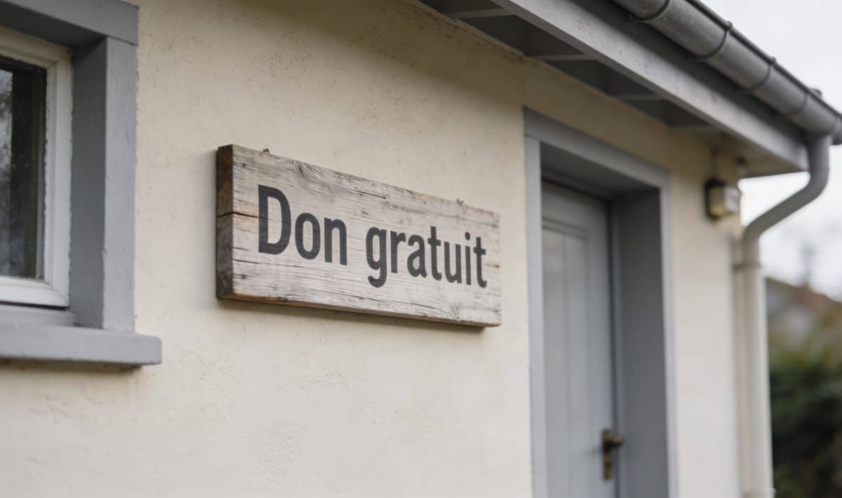 Façade de petite maison avec panneau Don gratuit