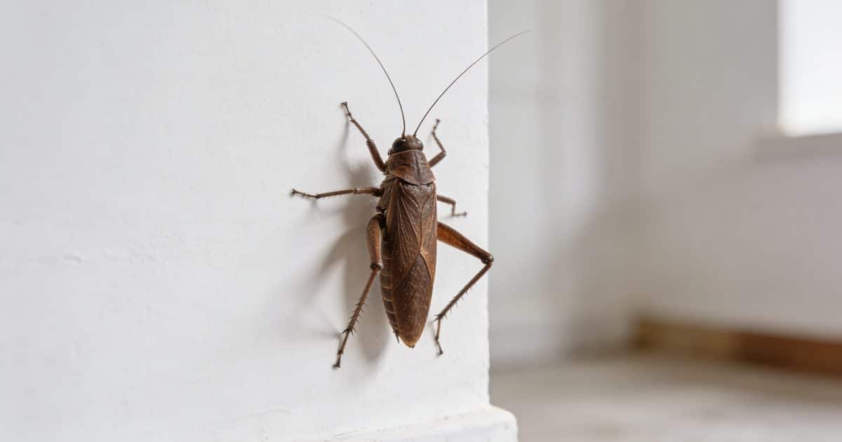 gros insecte brun sur mur blanc interieur
