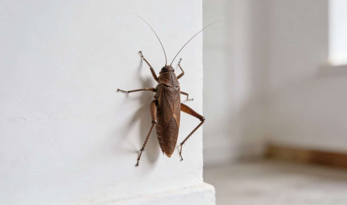 gros insecte brun sur mur blanc interieur