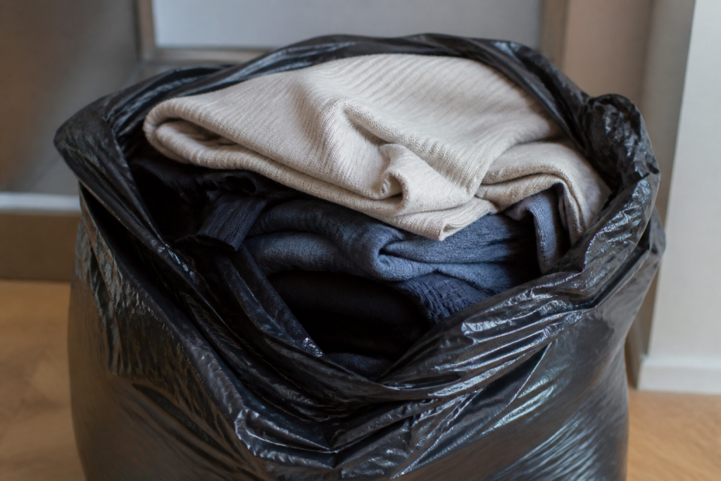 Vetements plies dans sac noir ferme